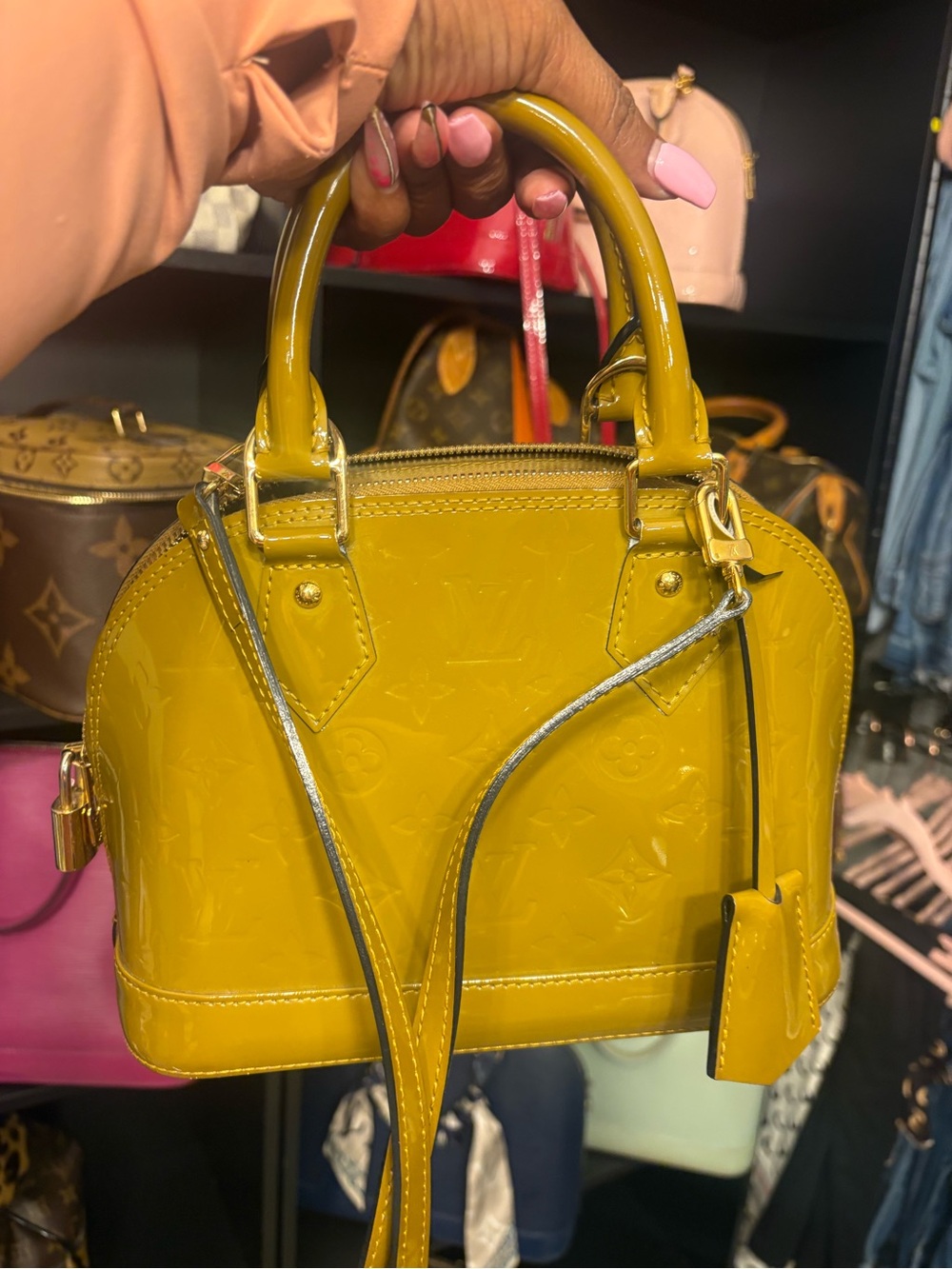 Louis Vuitton Alma BB Patent Leather Dome Satchel Handbag